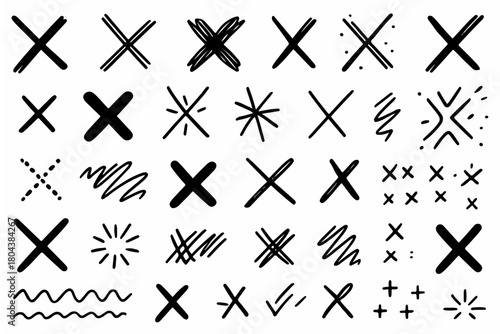Hand-drawn doodle vector set of crossed lines created in a fun sketchy style, isolated on white background
