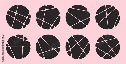 set of abstract poster background with liquid connected circle dots. metaballs pattern, abstract geometric shapes collection. Point movement flat layout template icon, frame collage for photo