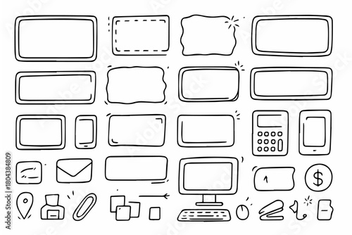 Hand-drawn doodle vector set of doodle label boxes created in a fun sketchy style, isolated on white background
