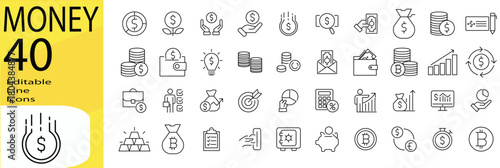 Money icon set. Editable stroke.