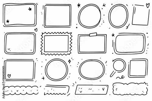 Hand-drawn doodle vector set of double-line frames created in a playful sketchy style, isolated on white background
