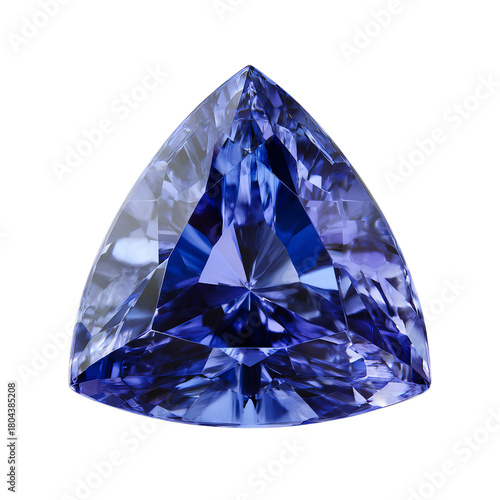 Benitoite gemstone in triangular cut. Intense sapphire-like blue. Isolated white background. Png format