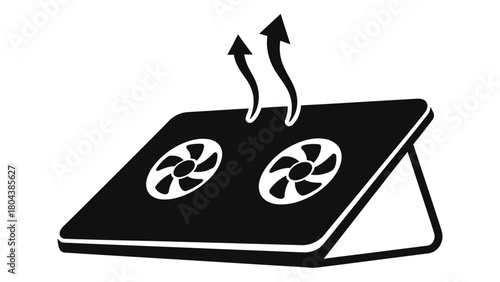 Laptop cooling pad with dual fans actively dissipating heat, essential accessory for computer longevity and performance.