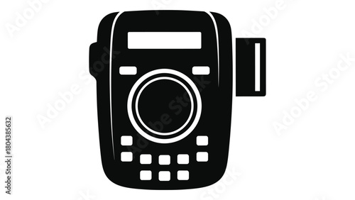 Label maker device silhouette for office and home organization. portable equipment for printing adhesive text labels, su