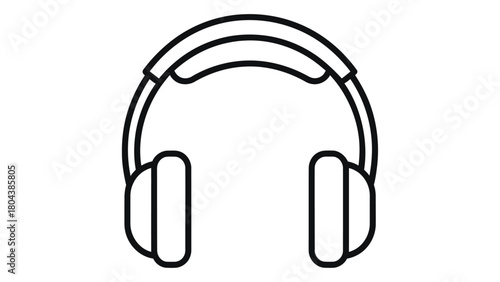 Monochromatic line art icon of full-size over-ear headphones, symbolizing personal audio and immersive sound experience