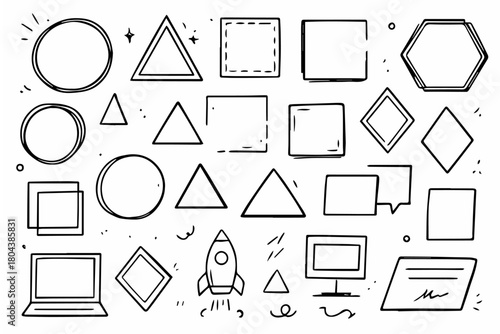 Hand-drawn doodle vector set of geometric doodles, created in a fun, sketchy style, isolated on white background

