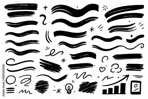 Hand-drawn doodle vector set of gradient-style marker strokes created in a fun sketchy style isolated on white background
