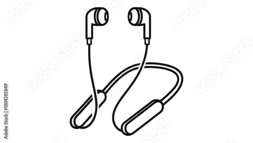 Neckband wireless earphones line art illustration for modern audio connectivity and portable listening devices