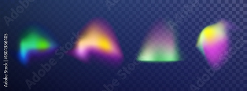 Soft neon holographic gradient shapes with pastel aura blur. Abstract glowing elements for cyber Y2K design, posters, UI and digital art PNG