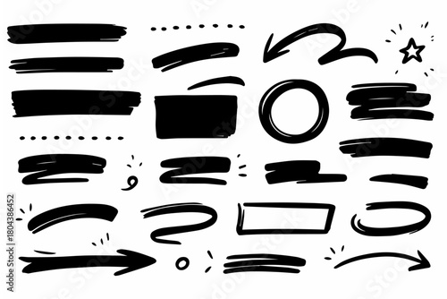 Hand-drawn doodle vector set of highlighter style accents created in a fun sketchy style, isolated on white background
