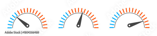 Set of vector gauge and speedometer icons for performance measurement