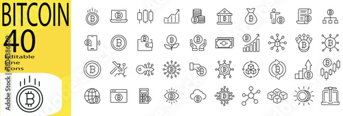 Cryptocurrency economy web icons collection. Blockchain package. Bitcoin, NFT, Vector illustration. Outline icon. Editable stroke.
