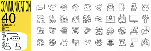 Communication icon set. Editable stroke.