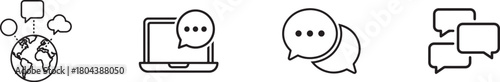 Communication icons set with earth, laptop, speech bubble isolated on