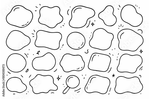 Hand-drawn doodle vector set of outline blobs created in a fun sketchy style, isolated on white background
