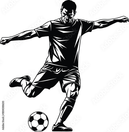 Soccer player kicking ball vector illustration sports silhouette design eps