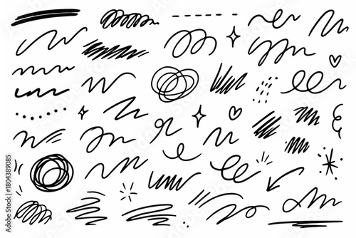 Hand-drawn doodle vector set of random freestyle strokes created in a fun sketchy style isolated on white background
