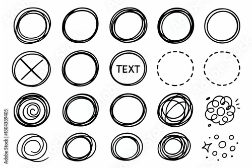 Hand-drawn doodle vector set of scribble circles created in a fun sketchy style, isolated on white background
