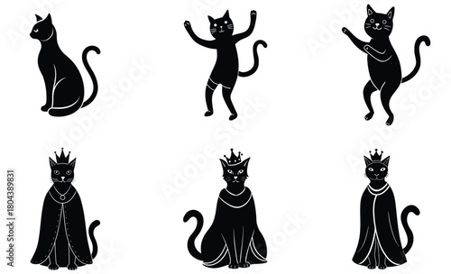 Black Cat Silhouette Illustrations Space Cat DJ Cat Skateboard Cat Vector Set 3.eps