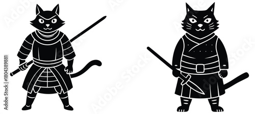 Black Cat Silhouette Illustrations Space Cat DJ Cat Skateboard Cat Vector Set 4.eps