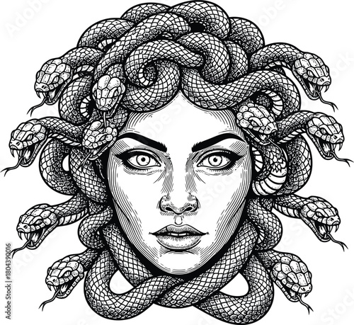 Medusa gorgon snake hair woman mythology greek monster drawing illustration eps silhouette