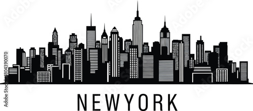 New york city skyline vector illustration black and white cityscape art eps silhouette