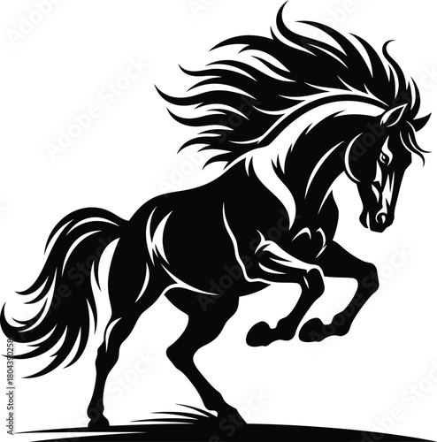 Black horse rearing vector illustration equine mammal animal design eps silhouette