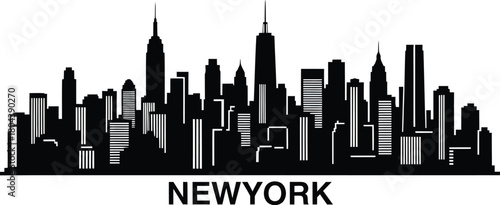 New york city skyline vector black and white illustration cityscape art eps silhouette
