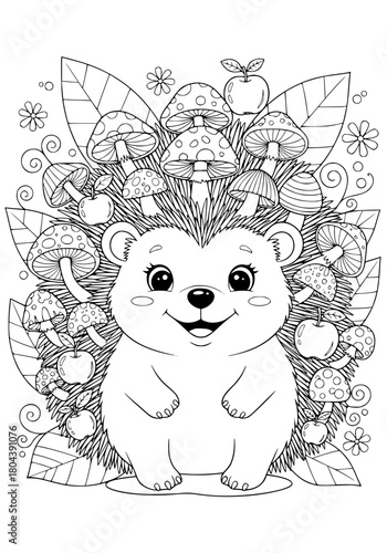 a hedgehog with prey impaled on needles. coloring book
