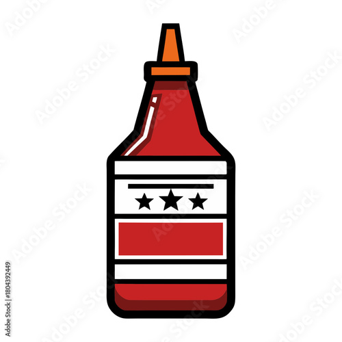 Red squeeze bottle with stars and stripes label on black background