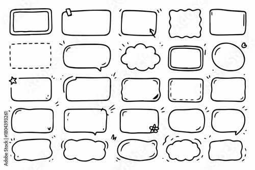 Hand-drawn doodle vector set of wobbly frame boxes created in a fun sketchy style, isolated on white background
