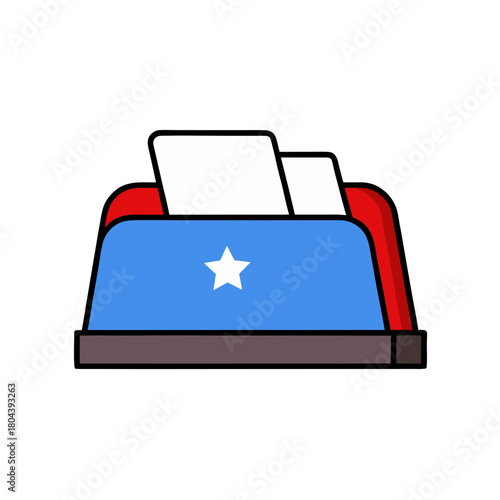 Ballot box with star and papers for voting concept