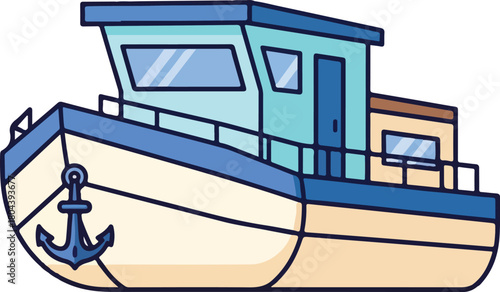 Boat with an anchor on its bow, a symbol of strength and adventure. Perfect for nautical designs and marinethemed projects.