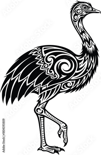 Ostrich tribal tattoo design vector illustration black and white art eps silhouette