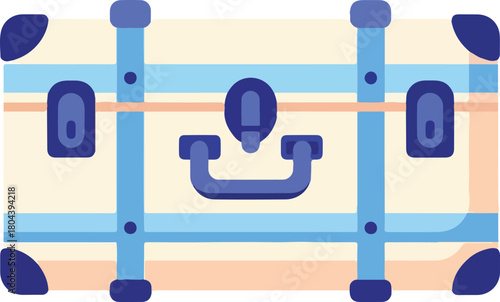 Creamcolored suitcase with blue accents, perfect for travel or luggagethemed designs. Ideal for vacation, tourism, baggage, or transportation concepts.