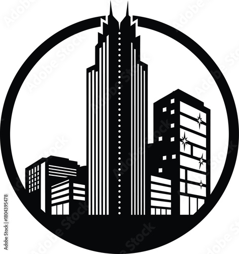 City skyline logo design vector illustration black and white modern art eps silhouette