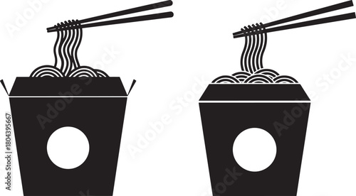Two takeout noodle boxes with chopsticks silhouette