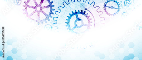Abstract technological background  with cogwheels and plexus effect. Vector