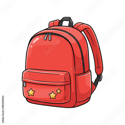 Red School Backpack with Stars Cute Back to School Cartoon Vector Illustration Clipart