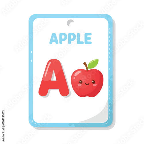 A for Apple Children's Learning Card ABC Flashcard Cartoon Vector Illustration Back to School