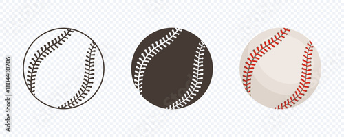 Set of baseball ball vector. baseball ball logo vector. Outline, silhouette and flat vector ball