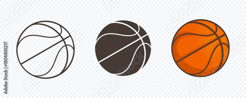 Set of basketball vector. Basketball logo vector. Outline, silhouette and flat vector ball