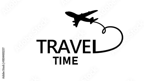 Photos Travel time, heart and airplane, black isolated silhouette
