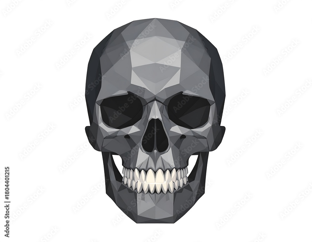 Obraz premium Geometric grayscale skull illustration against a white background, symmetrical, artistic, digital
