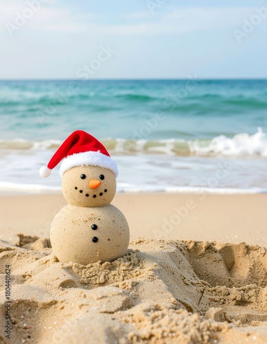 Sandy snowman on a tropical beach A unique festive celebration