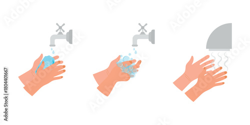 Hand washing steps. Vector illustration