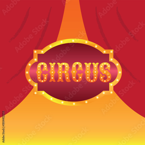 Circus logo against a theater curtain. Vector illustration circus sign