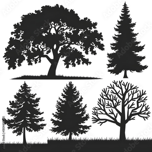 set of trees silhouettes