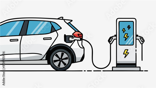 Electric Car Charging at Charging Station Future Transportation Vector Illustration