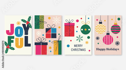 Festive Christmas Cards with Joyful Greetings and Gifts